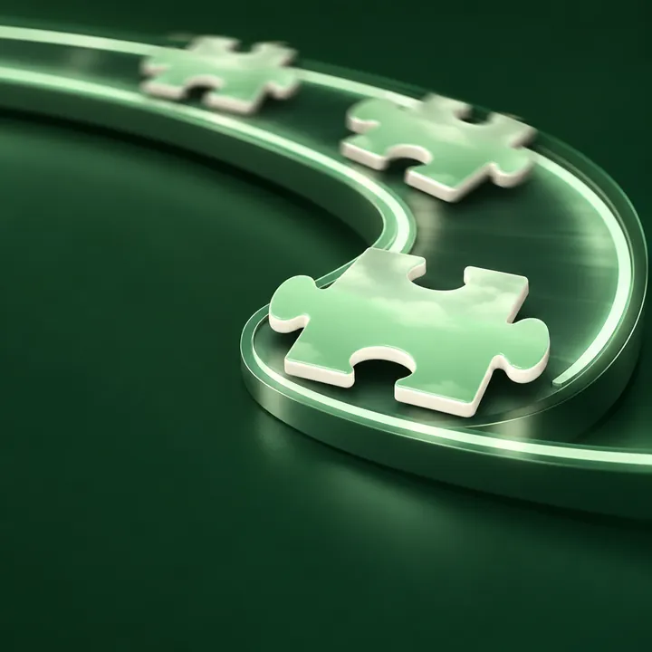 Puzzle pieces travel on their own along a glowing track