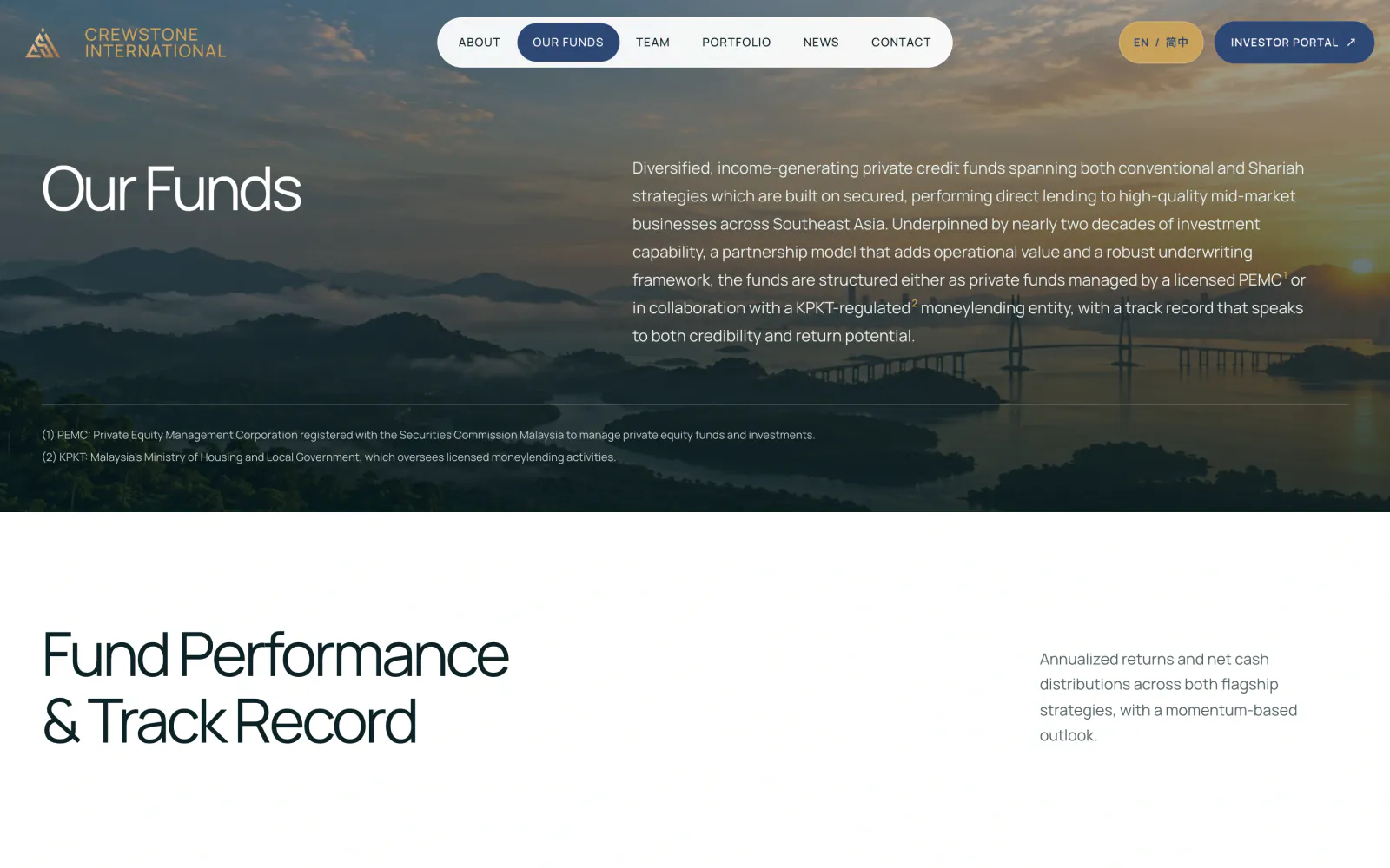 Our Funds page introducing the firm’s private credit funds