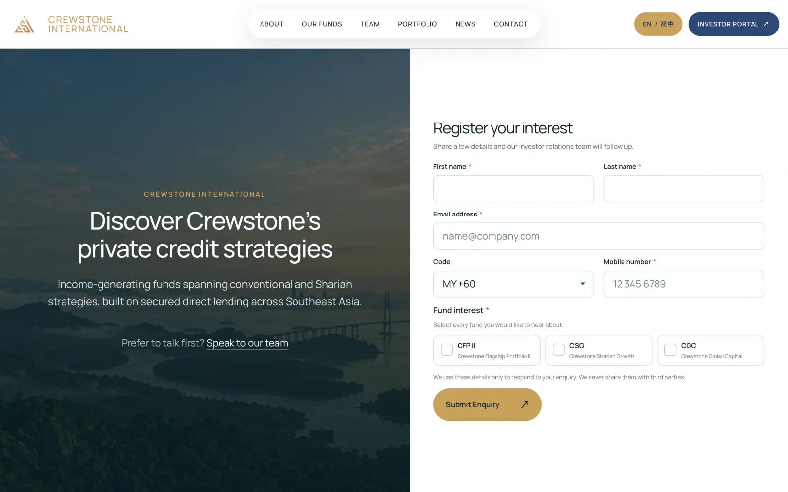 Register your interest form with fund checkboxes