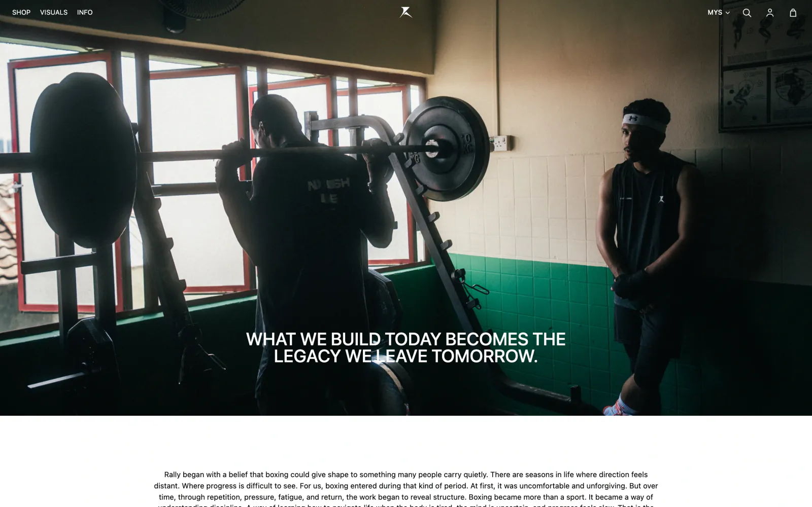 About page: two boxers training under “What we build today becomes the legacy we leave tomorrow.”